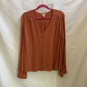 Garnet Hill Womens Burnt Orange Lenzing Ecovero Viscose Gauze button down top XL